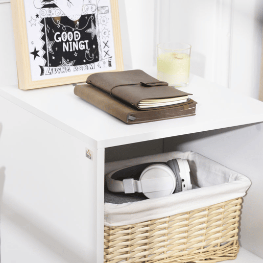 HOMCOM Mesa de Cabeceira Mesa Auxiliar Moderna com 1 Gaveta e Compartimento de Armazenamento para Dormitório Sala de Estar 40x40x62cm Branco e Madeira