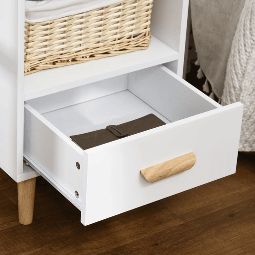 HOMCOM Mesa de Cabeceira Mesa Auxiliar Moderna com 1 Gaveta e Compartimento de Armazenamento para Dormitório Sala de Estar 40x40x62cm Branco e Madeira