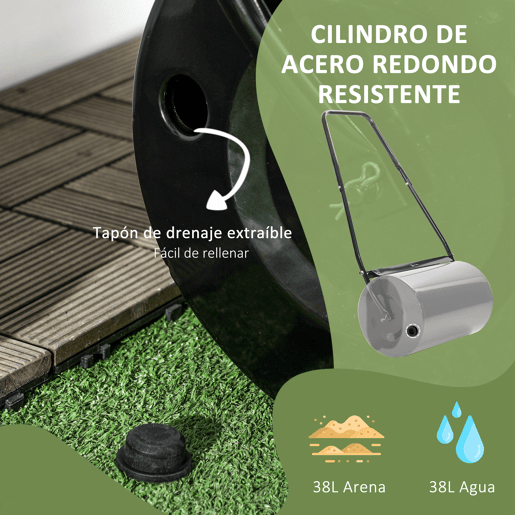 DURHAND Rodillo de Césped de Jardín Acero 38L Llena de Agua o Arena Medida de Rodillo F32x50cmAsa Desmontable