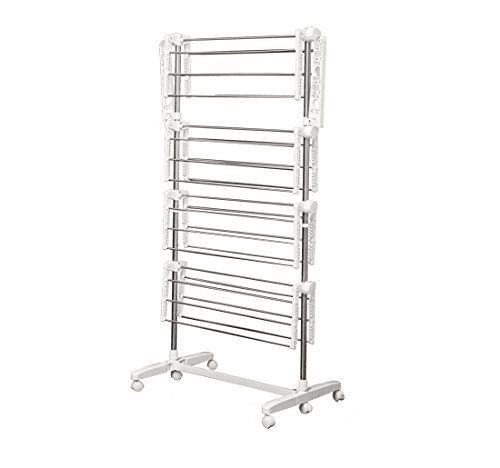 HOMCOM Estendal de Roupa Dobrável 80x55x172cm com 6 Rodas e 4 Prateleiras com Altura Ajustável de Aço Inoxidável Prateado
