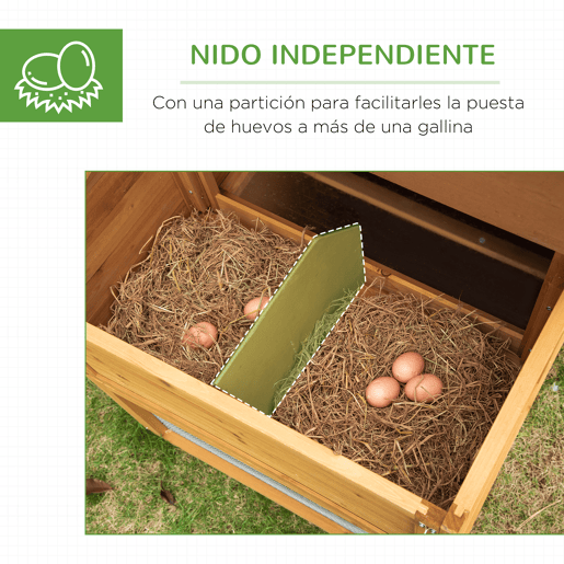 PawHut Galinheiro de Madeira Exterior Gaiola para 2-4 Galinhas com Grade de Arame Tetos Asfálticos Ninho Bandeja Removível Rampa e Zona Aberta 200x80x105cm Natural