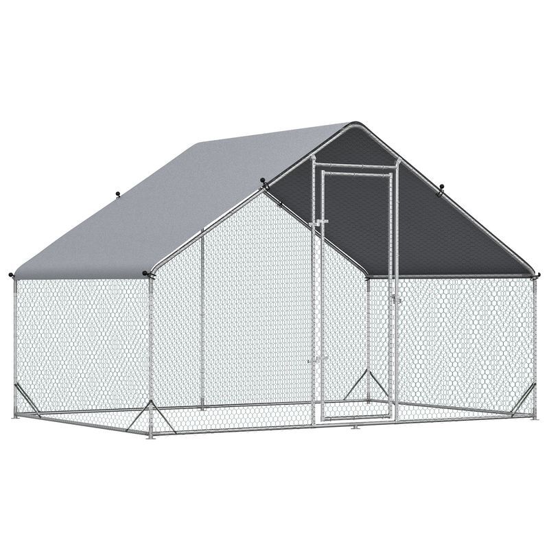 Pawhut gallinero para exterior grande 3x2x2 m jaula para 4-6 gallinas gallinero para gallinas de acero galvanizado con cubierta de pe y cerradura plata