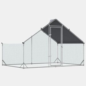PawHut Galinheiro de Exterior Grande 3x2x2m Gaiola para 4-6 Galinhas de Aço Galvanizado com Teto de PE e Fechadura para Coelhos Prata
