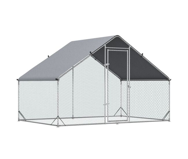 Pawhut gallinero para exterior grande 3x2x2 m jaula para 4-6 gallinas gallinero para gallinas de acero galvanizado con cubierta de pe y cerradura plata