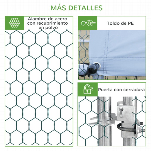 PawHut Galinheiro de Exterior Grande 3x2x2m Gaiola para 4-6 Galinhas de Aço Galvanizado com Teto de PE e Fechadura para Coelhos Prata