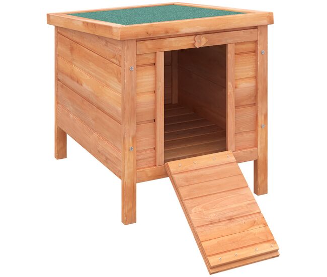 Pawhut conejera de madera exterior jaula caseta para roedores mascotas pequeñas con techo asfáltico se puede abrir y rampa antideslizante 42x51x43 cm natural
