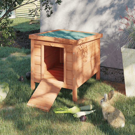 PawHut Coelheira de Madeira Exterior Coelheira para Roedores Animais de Estimação Pequenos com Teto Asfáltico e Rampa Antiderrapante 42x51x43cm Madeira