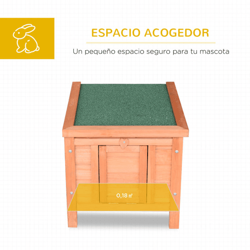 PawHut Coelheira de Madeira Exterior Coelheira para Roedores Animais de Estimação Pequenos com Teto Asfáltico e Rampa Antiderrapante 42x51x43cm Madeira