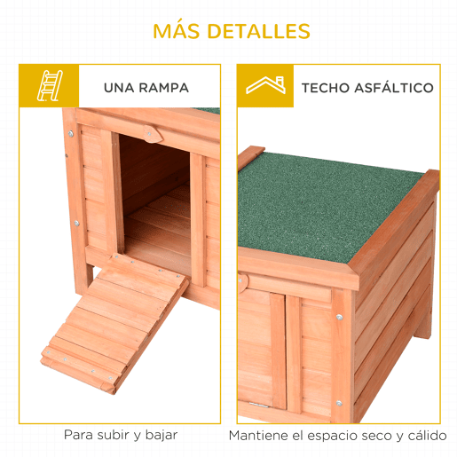 PawHut Coelheira de Madeira Exterior Coelheira para Roedores Animais de Estimação Pequenos com Teto Asfáltico e Rampa Antiderrapante 42x51x43cm Madeira