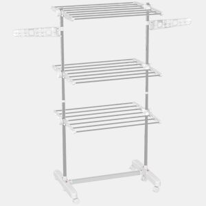 HOMCOM Estendal para Roupa Dobrável 80x55x152cm com 6 Rodas e 3 Prateleiras com Altura Ajustável de Aço Inoxidável Prateado