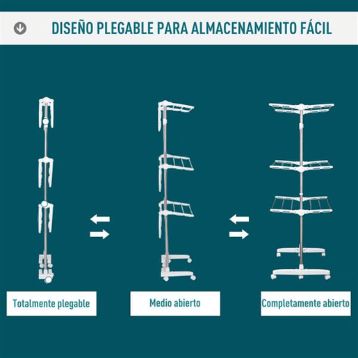 HOMCOM Estendal para Roupa Dobrável 80x55x152cm com 6 Rodas e 3 Prateleiras com Altura Ajustável de Aço Inoxidável Prateado