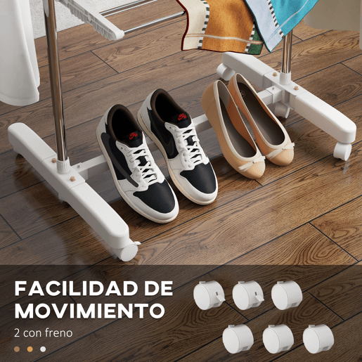 HOMCOM Estendal para Roupa Dobrável 80x55x152cm com 6 Rodas e 3 Prateleiras com Altura Ajustável de Aço Inoxidável Prateado