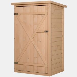 Outsunny Armário de Jardim de Madeira 75x56x115cm Armário de Jardim para Ferramentas com 3 Prateleiras Interiores Porta com Trava e Teto Asfáltico Madeira