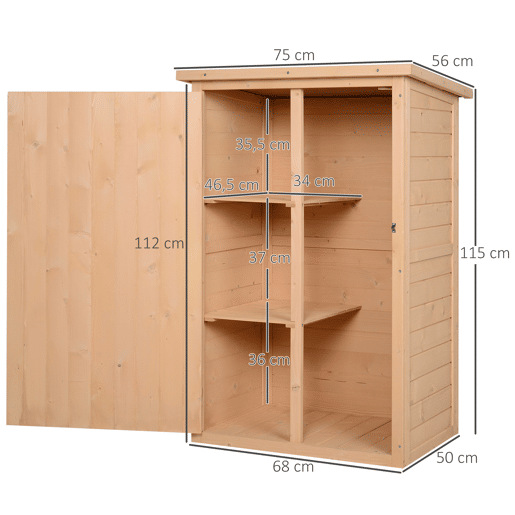 Outsunny Armário de Jardim de Madeira 75x56x115cm Armário de Jardim para Ferramentas com 3 Prateleiras Interiores Porta com Trava e Teto Asfáltico Madeira