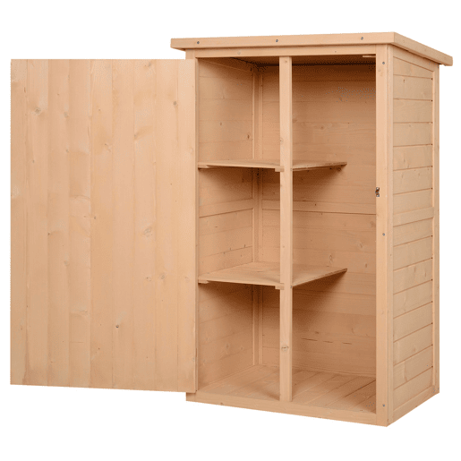 Outsunny Armário de Jardim de Madeira 75x56x115cm Armário de Jardim para Ferramentas com 3 Prateleiras Interiores Porta com Trava e Teto Asfáltico Madeira