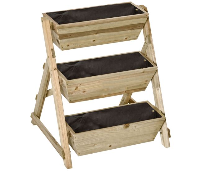 Outsunny jardinera de escalera de 3 niveles maceteros de madera jardinera vertical con tela no tejida y orificios de drenaje huerto urbano para