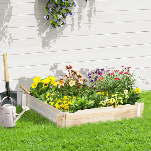 Outsunny Caixa de Plantio de Madeira Quadrada de Chão Horta Vertical para Cultivos de Plantas Flores Ervas Terraço 100x100x16cm Madeira Natural