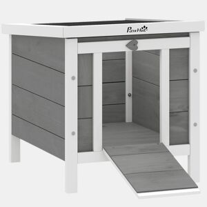 PawHut Coelheira de Madeira Exterior Coelheira para Roedores Animais de Estimação Pequenos com Teto Asfáltico e Rampa Antiderrapante 42x51x43cm Cinza