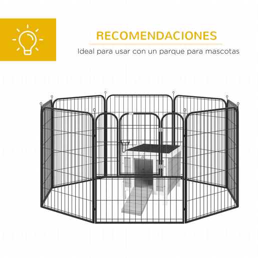 PawHut Coelheira de Madeira Exterior Coelheira para Roedores Animais de Estimação Pequenos com Teto Asfáltico e Rampa Antiderrapante 42x51x43cm Cinza