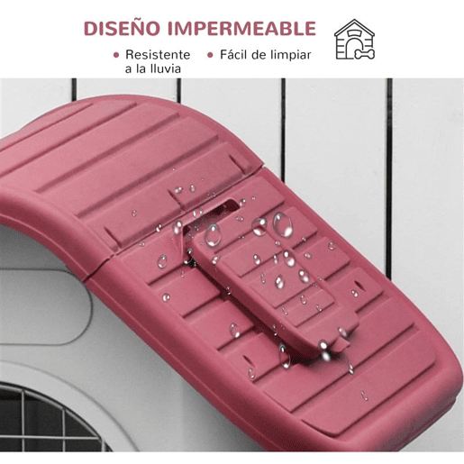 PawHut Casota para Cães com Porta Removível Base Elevada 3 Respiradouros e Janela Casota de Cães para Interior e Exterior 59x75x66cm Cinza e Vermelho