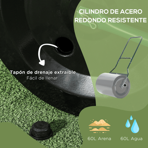 Rolo de grama para jardim Rolo de gramado com capacidade de 60L Recarregável com areia ou água Diâmetro de 50cm