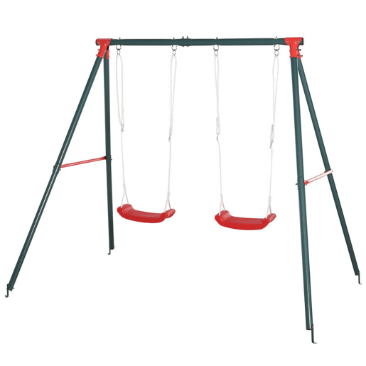 Outsunny Conjunto de Baloiços para Crianças acima de 3 Anos com Suporte de Metal Baloiço Duplo com Corda Ajustável para Exterior Carga Máx. 40kg 220x160x180 cm Verde e Vermelho Outsunny Conjunto de Baloiços para Crianças acima de 3 Anos com Suporte de Metal Baloiço Duplo com Corda Ajustável para Exterior Carga Máx. 40kg 220x160x180 cm Verde e Vermelho