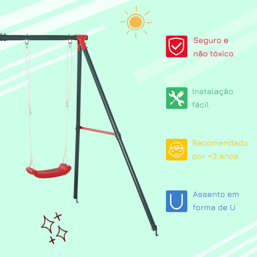 Outsunny Conjunto de Baloiços para Crianças acima de 3 Anos com Suporte de Metal Baloiço Duplo com Corda Ajustável para Exterior Carga Máx. 40kg 220x160x180 cm Verde e Vermelho Outsunny Conjunto de Baloiços para Crianças acima de 3 Anos com Suporte de Metal Baloiço Duplo com Corda Ajustável para Exterior Carga Máx. 40kg 220x160x180 cm Verde e Vermelho