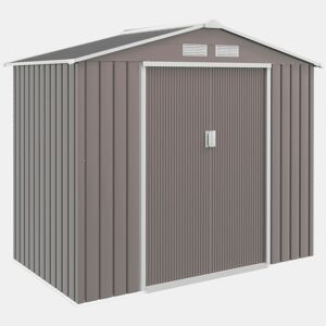 Outsunny Abrigo de Jardim 213x130x185cm Abrigo de Jardim Metálico de Exterior para Armazenamento de Ferramentas com 2 Portas Deslizantes e 4 Janelas para Terraço Cinza Claro