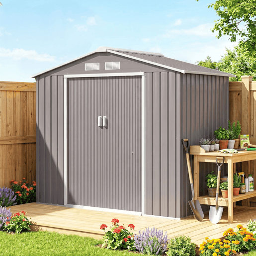 Outsunny Abrigo de Jardim 213x130x185cm Abrigo de Jardim Metálico de Exterior para Armazenamento de Ferramentas com 2 Portas Deslizantes e 4 Janelas para Terraço Cinza Claro Outsunny Abrigo de Jardim 213x130x185cm Abrigo de Jardim Metálico de Exterior para Armazenamento de Ferramentas com 2 Portas Deslizantes e 4 Janelas para Terraço Cinza Claro