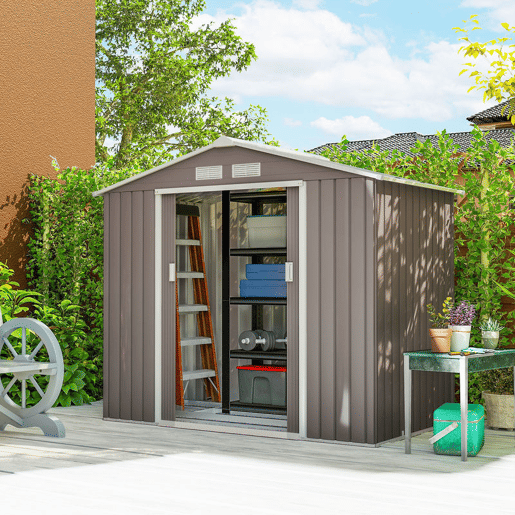Outsunny Abrigo de Jardim 213x130x185cm Abrigo de Jardim Metálico de Exterior para Armazenamento de Ferramentas com 2 Portas Deslizantes e 4 Janelas para Terraço Cinza Claro Outsunny Abrigo de Jardim 213x130x185cm Abrigo de Jardim Metálico de Exterior para Armazenamento de Ferramentas com 2 Portas Deslizantes e 4 Janelas para Terraço Cinza Claro