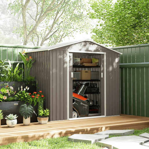 Outsunny Abrigo de Jardim 213x130x185cm Abrigo de Jardim Metálico de Exterior para Armazenamento de Ferramentas com 2 Portas Deslizantes e 4 Janelas para Terraço Cinza Claro Outsunny Abrigo de Jardim 213x130x185cm Abrigo de Jardim Metálico de Exterior para Armazenamento de Ferramentas com 2 Portas Deslizantes e 4 Janelas para Terraço Cinza Claro