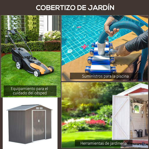 Outsunny Abrigo de Jardim 213x130x185cm Abrigo de Jardim Metálico de Exterior para Armazenamento de Ferramentas com 2 Portas Deslizantes e 4 Janelas para Terraço Cinza Claro Outsunny Abrigo de Jardim 213x130x185cm Abrigo de Jardim Metálico de Exterior para Armazenamento de Ferramentas com 2 Portas Deslizantes e 4 Janelas para Terraço Cinza Claro