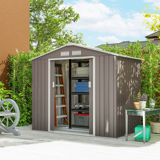 Outsunny Abrigo de Jardim 213x130x185cm Abrigo de Jardim Metálico de Exterior para Armazenamento de Ferramentas com 2 Portas Deslizantes e 4 Janelas para Terraço Cinza Claro Outsunny Abrigo de Jardim 213x130x185cm Abrigo de Jardim Metálico de Exterior para Armazenamento de Ferramentas com 2 Portas Deslizantes e 4 Janelas para Terraço Cinza Claro