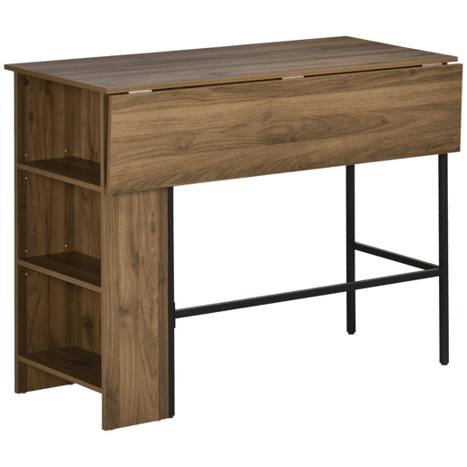 HOMCOM Mesa de Bar Extensível Mesa de Bistrô com 3 Prateleiras de Armazenamento e Estrutura de Metal para Cozinha Sala de Jantar 120x76x91,4cm Marrom