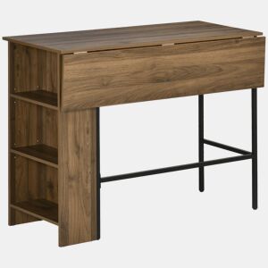 HOMCOM Mesa de Bar Extensível Mesa de Bistrô com 3 Prateleiras de Armazenamento e Estrutura de Metal para Cozinha Sala de Jantar 120x76x91,4cm Marrom