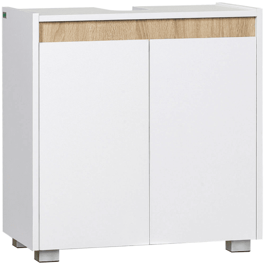 kleankin Móvel para Lavatório Pousar Armário Casa de Banho com 2 Portas e Armazenamento Interior Anti-Tombo 57x33x60cm Branco e Madeira kleankin Móvel para Lavatório Pousar Armário Casa de Banho com 2 Portas e Armazenamento Interior Anti-Tombo 57x33x60cm Branco e Madeira