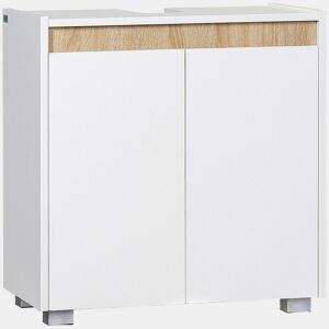 kleankin Móvel para Lavatório Pousar Armário Casa de Banho com 2 Portas e Armazenamento Interior Anti-Tombo 57x33x60cm Branco e Madeira