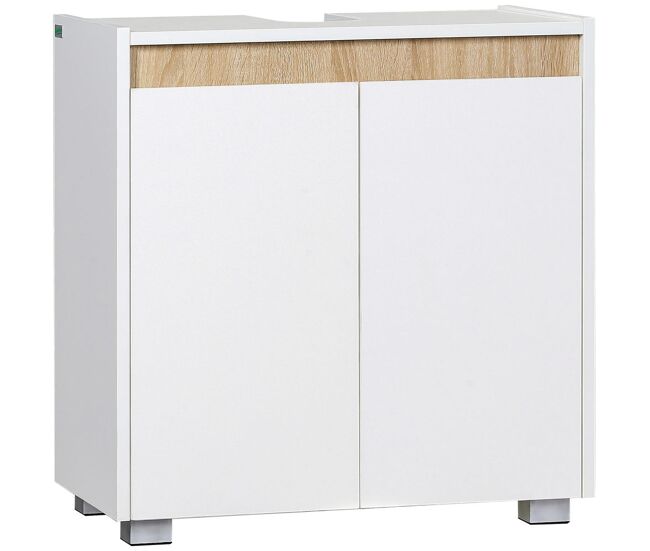 Kleankin mueble para debajo del lavabo armario de suelo para baño armario bajo con 2 puertas y almacenamiento interior antivuelco 57x33x60 cm blanco