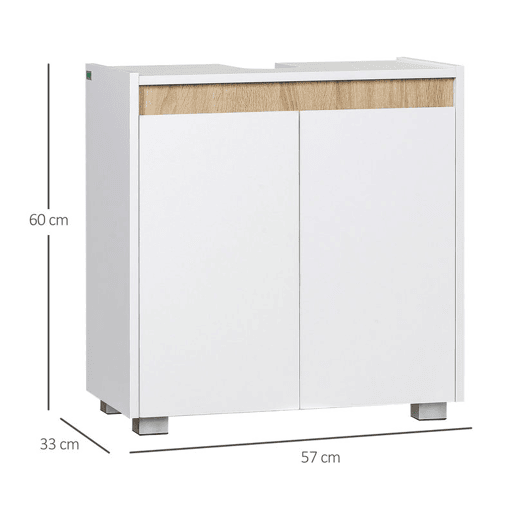 kleankin Móvel para Lavatório Pousar Armário Casa de Banho com 2 Portas e Armazenamento Interior Anti-Tombo 57x33x60cm Branco e Madeira kleankin Móvel para Lavatório Pousar Armário Casa de Banho com 2 Portas e Armazenamento Interior Anti-Tombo 57x33x60cm Branco e Madeira