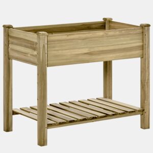 Outsunny Horta Urbana de Madeira com Prateleira Mesa de Cultivo Retangular com Orifícios de Drenagem para Cultivos Plantas Jardim Terraço Exterior Carga 80 kg 91x51x76 cm Natural