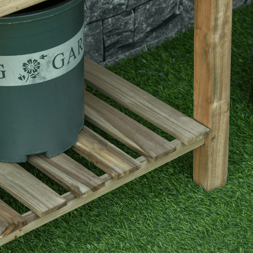Outsunny Horta Urbana de Madeira com Prateleira Mesa de Cultivo Retangular com Orifícios de Drenagem para Cultivos Plantas Jardim Terraço Exterior Carga 80 kg 91x51x76 cm Natural