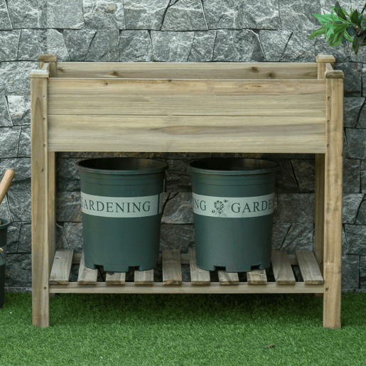 Outsunny Horta Urbana de Madeira com Prateleira Mesa de Cultivo Retangular com Orifícios de Drenagem para Cultivos Plantas Jardim Terraço Exterior Carga 80 kg 91x51x76 cm Natural