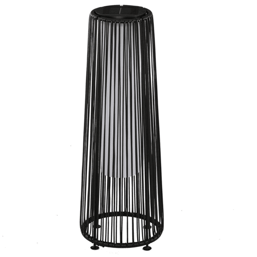 Outsunny Lanterna de Jardim em Vime Sintético Lâmpada Solar para Exterior com Luzes LED Ligar e Desligar Automático Resistente à Água para Terraço Varanda Pátio Ø21,5x61 cm, Preto