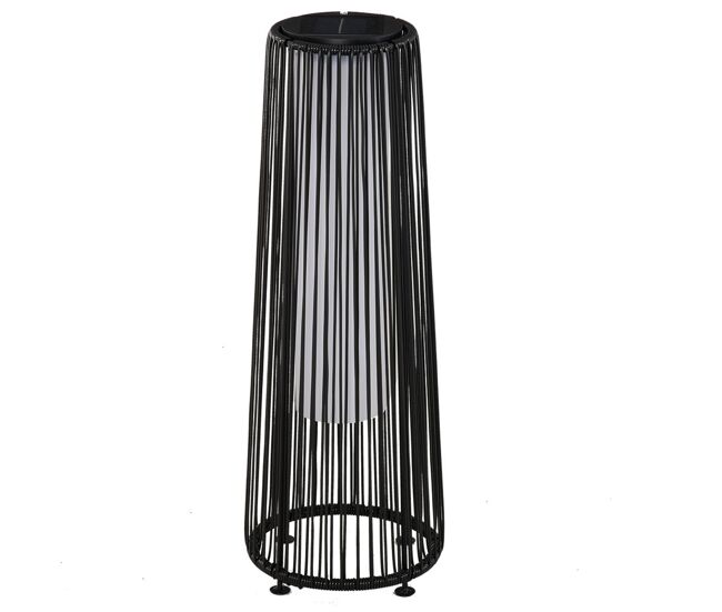 Outsunny linterna de jardín de ratán sintético farola solar exterior con luces led encendido y apagado automático impermeable para terraza balcón