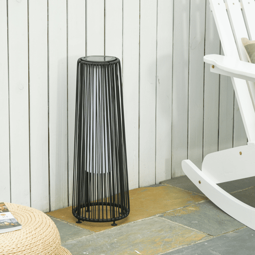 Outsunny Lanterna de Jardim em Vime Sintético Lâmpada Solar para Exterior com Luzes LED Ligar e Desligar Automático Resistente à Água para Terraço Varanda Pátio Ø21,5x61 cm, Preto