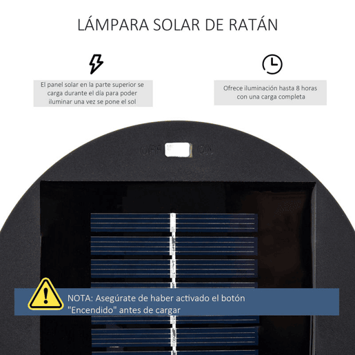 Outsunny Lanterna de Jardim em Vime Sintético Lâmpada Solar para Exterior com Luzes LED Ligar e Desligar Automático Resistente à Água para Terraço Varanda Pátio Ø21,5x61 cm, Preto