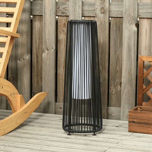 Outsunny Lanterna de Jardim em Vime Sintético Lâmpada Solar para Exterior com Luzes LED Ligar e Desligar Automático Resistente à Água para Terraço Varanda Pátio Ø21,5x61 cm, Preto