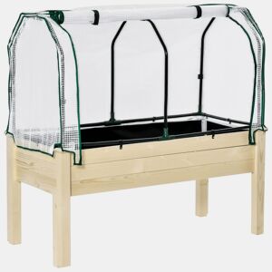 Outsunny Horta Vertical Elevada de Madeira 121x55x117cm com Cobertura de Proteção Mesa de Jardinagem para Cultivo de Flores Vegetais e, Jardim Terraço Madeira Natural