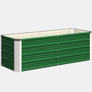 Outsunny Caixa de Plantio de Aço com Luvas Caixa de Plantio Retangular para Cultivos de Plantas Flores para Terraço Jardim Exterior 125x47x40cm Verde