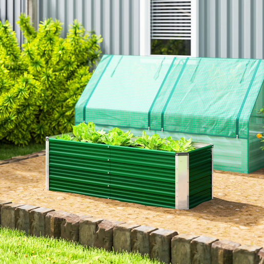 Outsunny Caixa de Plantio de Aço com Luvas Caixa de Plantio Retangular para Cultivos de Plantas Flores para Terraço Jardim Exterior 125x47x40cm Verde